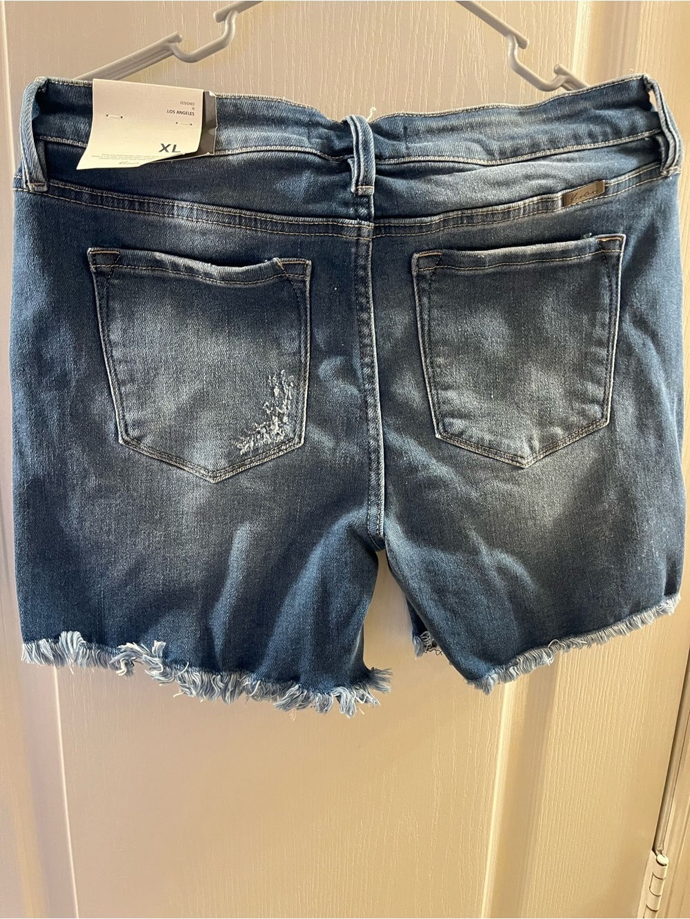 KanCan Mid-Rise Distressed Button-Fly Denim Shorts - Blue - Picture 2 of 4